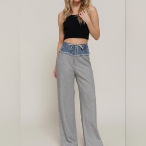 #94993 🛑S,M,L Trendy Fabulous Contrast Waistband Straight Terry Long Pant